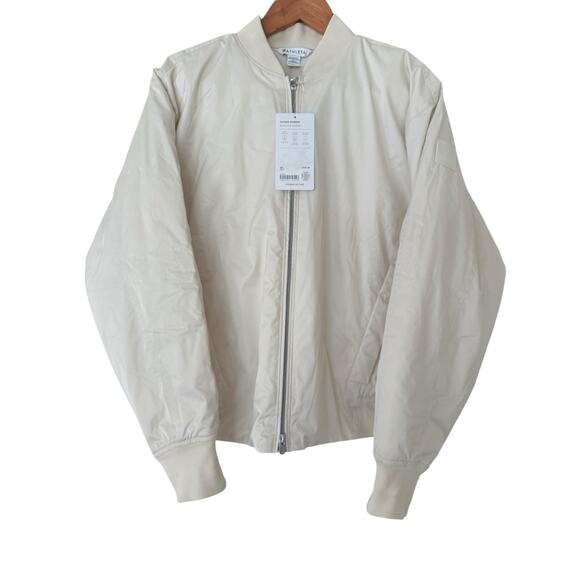 Athleta Satin Bomber Jacket Women’s Large Cream White Zip Front Lightweight NWT - Picture 1 of 7